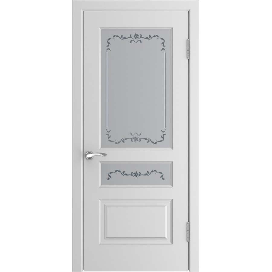 Межкомнатная дверь Модель L-2 (стекло) белая эмаль эмаль Luxor Межкомнатная дверь Модель L-2 (стекло) белая эмаль эмаль Luxor (Белая матовая дверь со стеклом в классическом стиле)