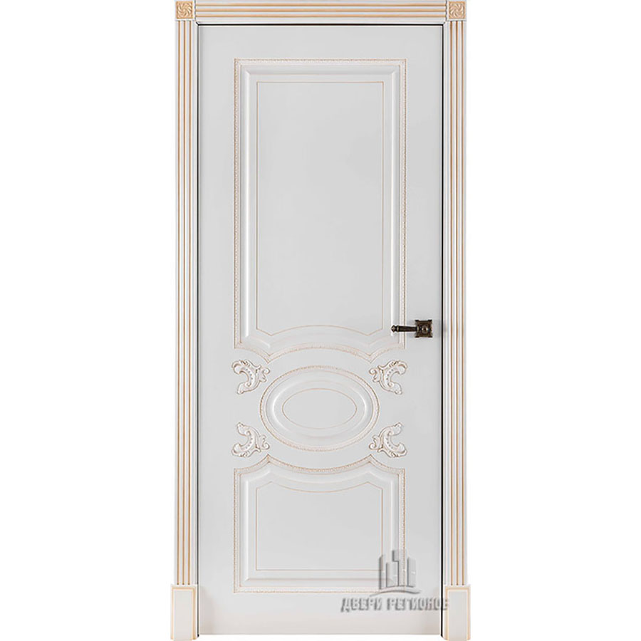 Межкомнатная дверь Аристократ Патина капучино эмаль и лак эмаль белая глухая Regidoors Межкомнатная дверь Аристократ Патина капучино эмаль и лак эмаль белая глухая Regidoors (Белая матовая глухая дверь в классическом стиле)