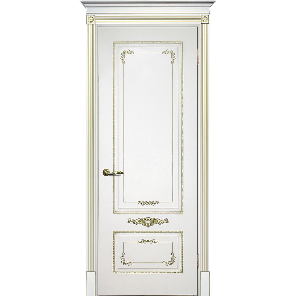 Двери крашеные (Эмаль) ТЕКОНА Смальта 09 глухое Белый ral 9003 патина золото Двери крашеные (Эмаль) ТЕКОНА Смальта 09 глухое Белый ral 9003 патина золото (Белая матовая глухая дверь в классическом стиле)