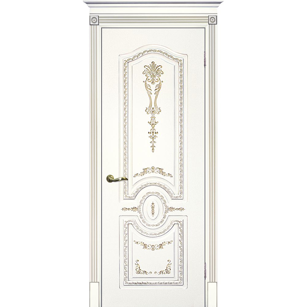 Двери крашеные (Эмаль) ТЕКОНА Смальта 11 глухое Белый ral 9003 патина золото Двери крашеные (Эмаль) ТЕКОНА Смальта 11 глухое Белый ral 9003 патина золото (Белая матовая глухая дверь в классическом стиле)