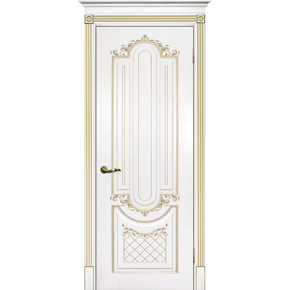 Двери крашеные (Эмаль) ТЕКОНА Смальта 13 глухое Белый ral 9003 патина золото Двери крашеные (Эмаль) ТЕКОНА Смальта 13 глухое Белый ral 9003 патина золото (Белая матовая глухая дверь в классическом стиле)